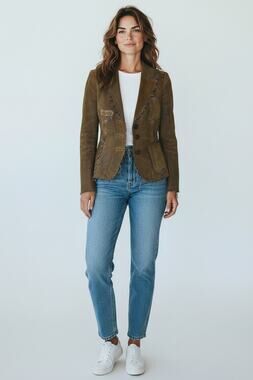 B4 NWOT RAW Brown Genuine Leather Patchwork Distressed Frayed Edges Jacket Sz XS